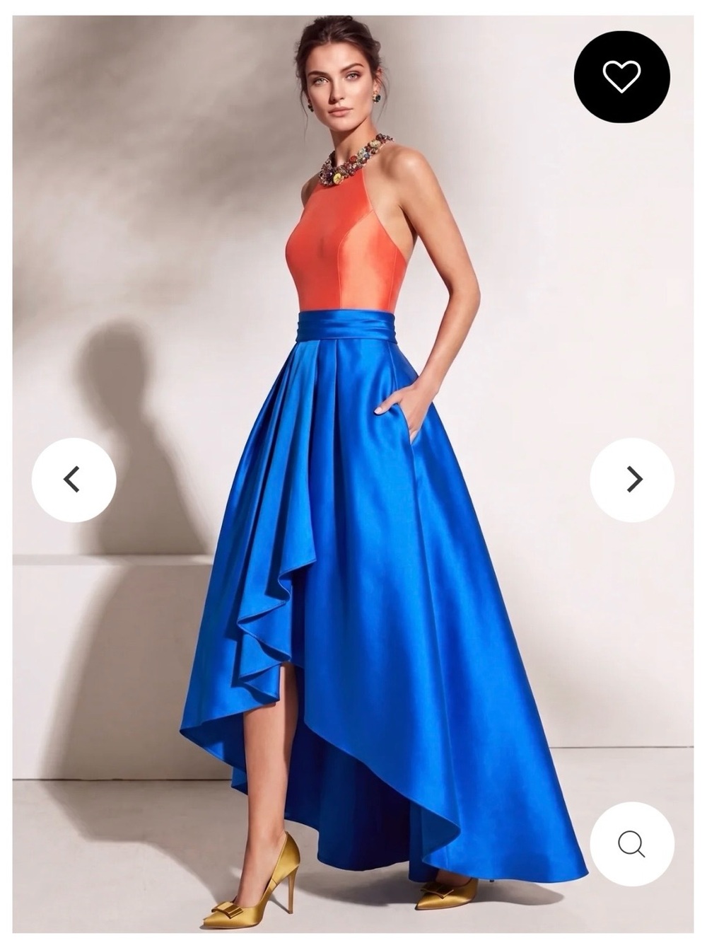 Nafori Elegant Two-Tone Orange and Blue High-Low Evening Dress -NWT